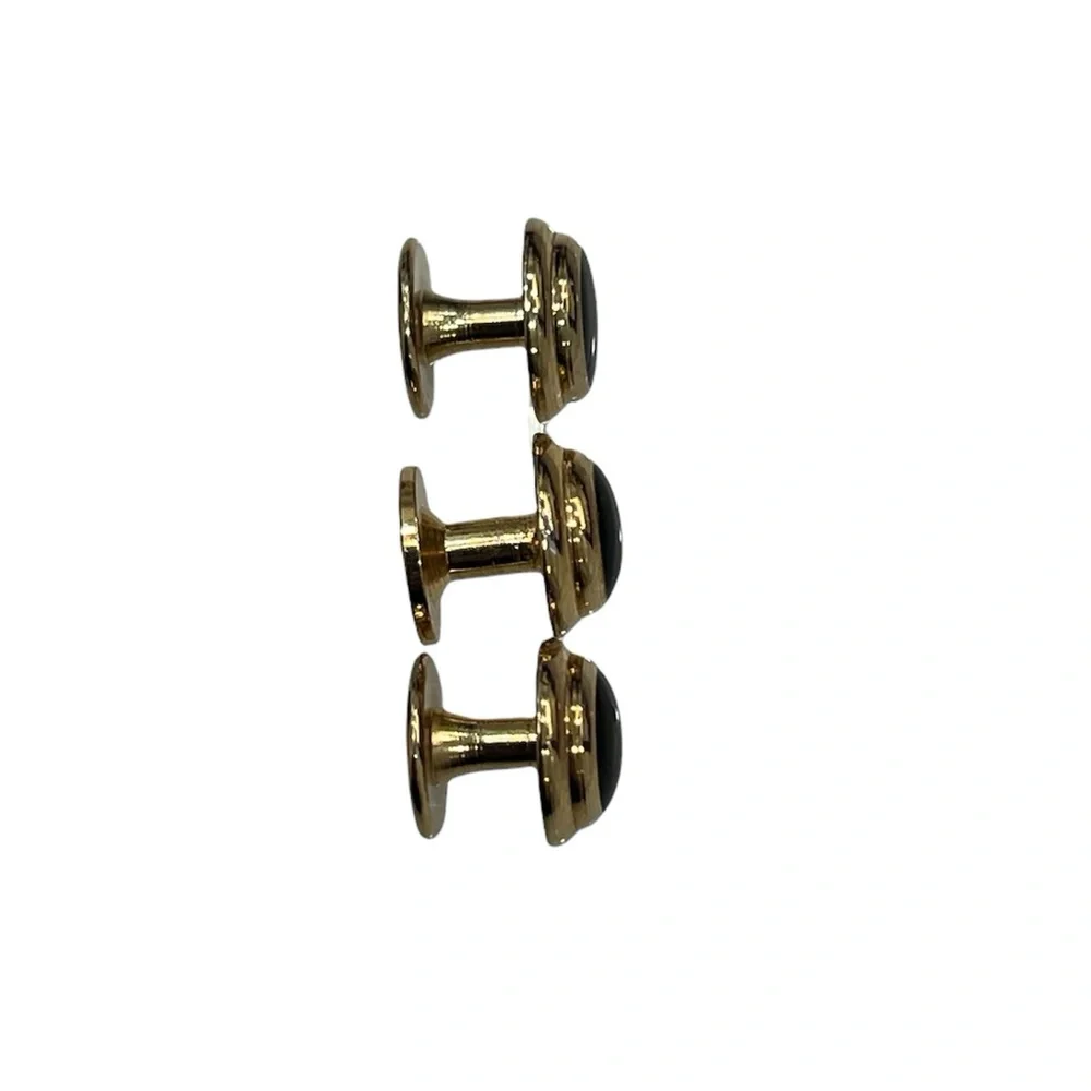 VINTAGE BLACK CENTER & GOLD TONE TUXEDO SHIRT STUDS - SET OF 3